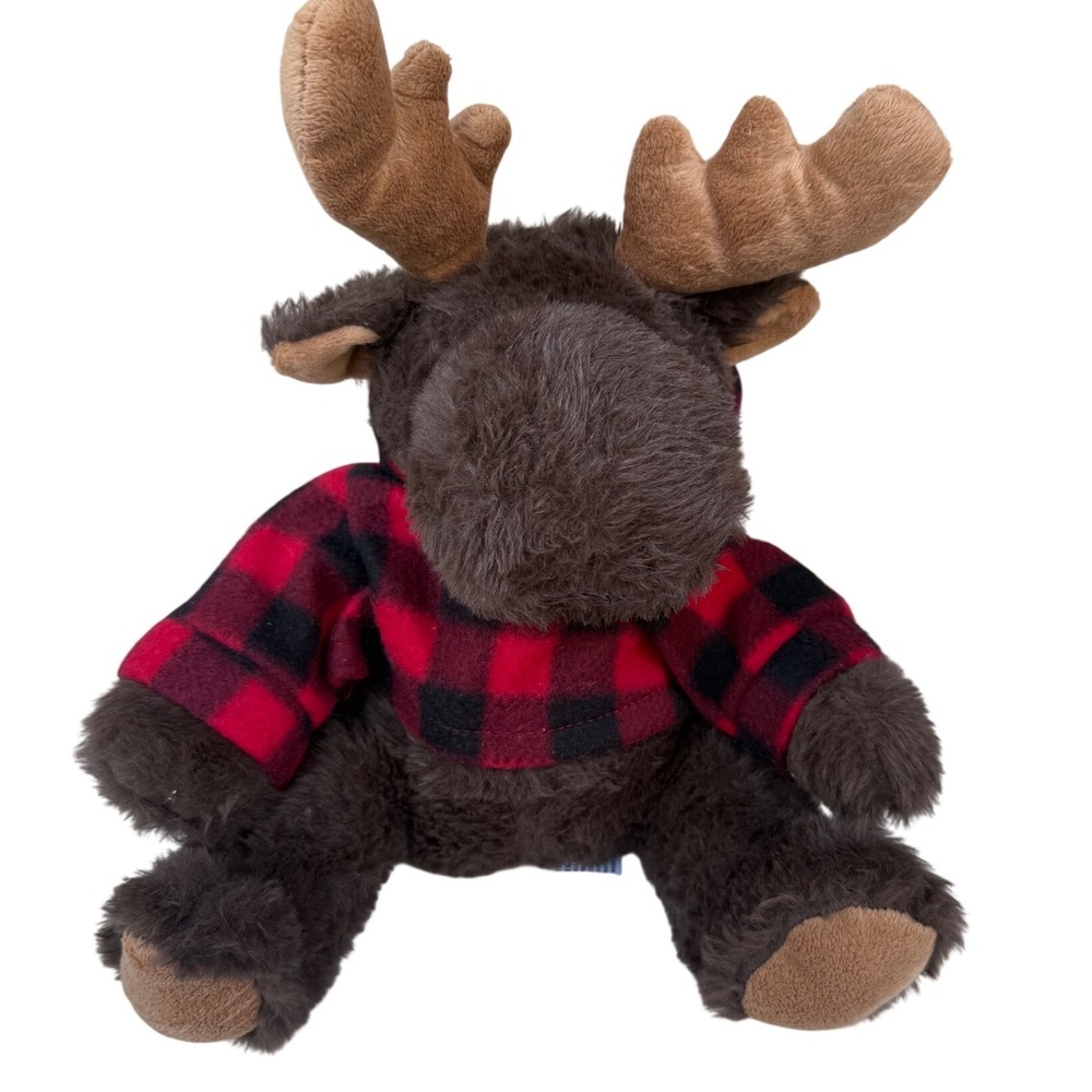 DolliBu Brown Moose Plush 10 Inch Stuffed Animal Red Buffalo Plaid Hoodie Toy